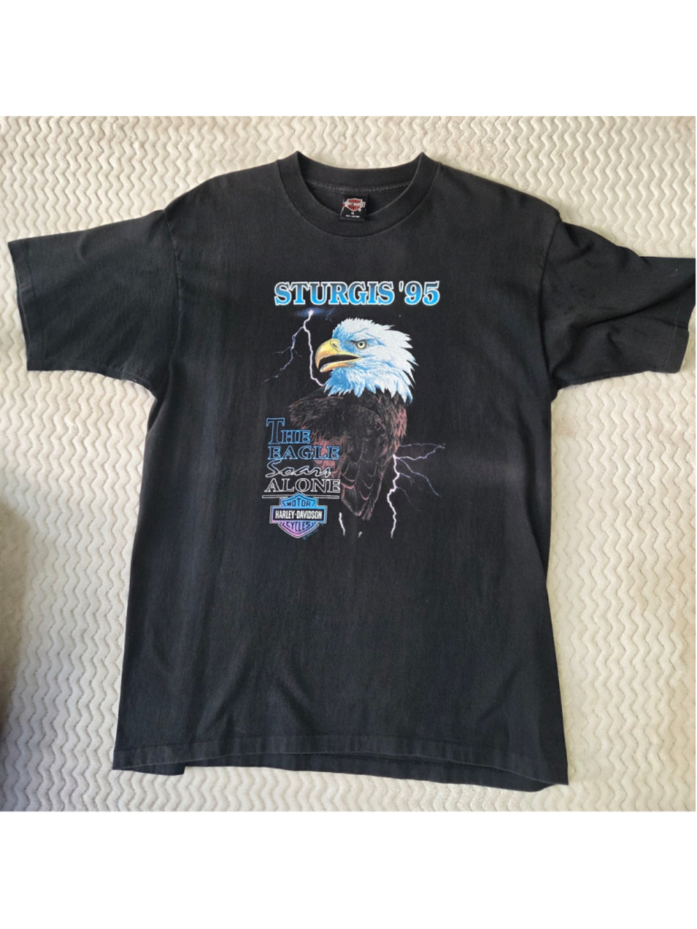 Men's Vintage 1995 Harley-Davidson Sturgis Eagle Graphic T-Shirt Black Size L